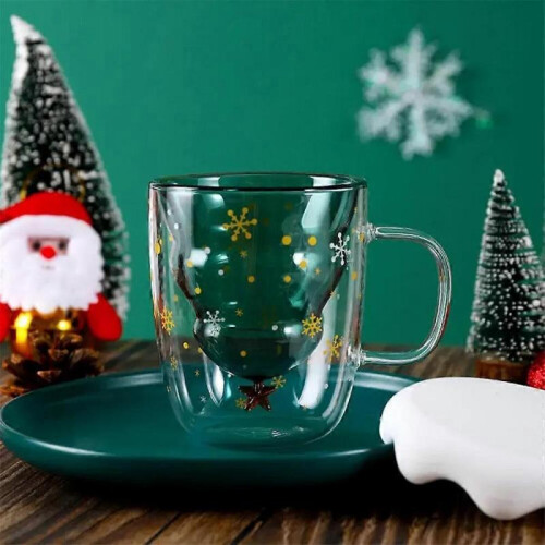 Double Layer Christmas Cup with Lid Coffee Cup High Borosilicate Glass Cup High 2
