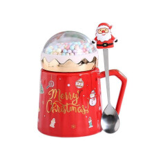 (blue) Large Capacity Viewing Cover Ceramic Cup Christmas Gift Box Set With Cover Spoon