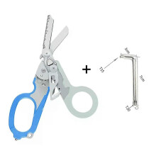 (Bluegray)1PC Multi-Functional Tactical Foldable Medical Scissors Ruler Wrench Mini Portable First Aid