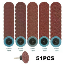 50Pcs Sandpaper 36-240 Grit Grinding Wheel Set Quick Change Combination for Wood Furniture Finishing/Metal/Automotive