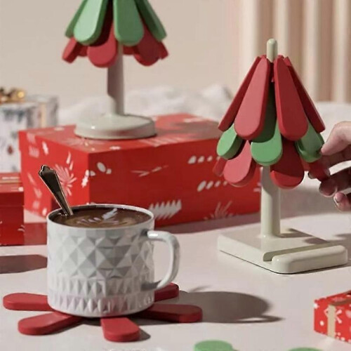 (cup dolly) Christmas Tree Coasters Silicone, Tree Coasters Silicone Trivets for Hot Dishes 1