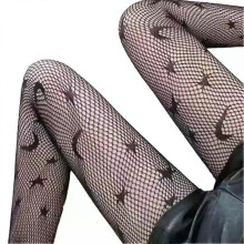 Hoge tailleband, dunne holle punk dameskousen, leggings met schedelkruispatroon en visnetpanty's