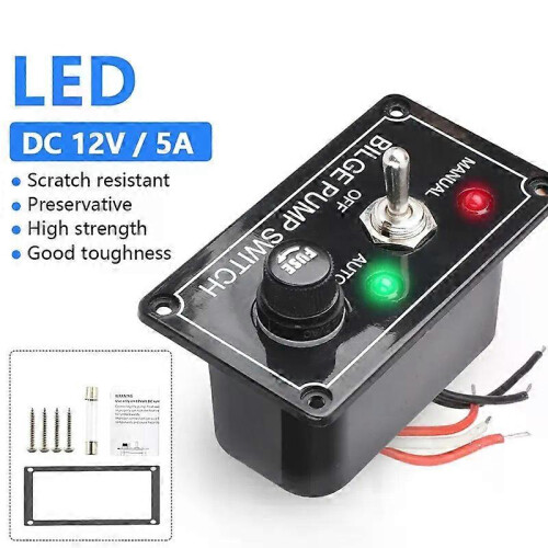 DC 12V Fused Marine Bilge Pump Switch Panel with LED Indicator Light Manual/Off/Auto 3-Way Toggle Switch