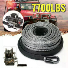 Auto UTV Hoogwaardige synthetische lierkabel, sleepkabel met mantel, grijs, 15 m, 7700 lbs, synthetisch