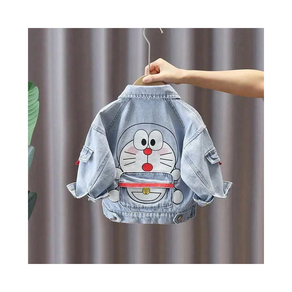 (height 110cm) Spring Clothes cartoon Fashion Children Foreign Jacket coat Doraemon Boy Denim Jacket Spring Autumn New 3 to 7 Years Old Baby