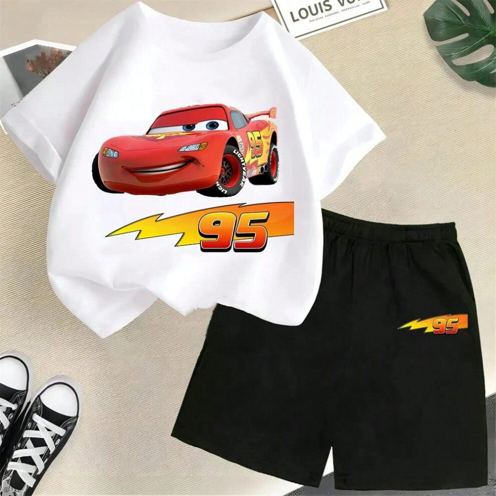 (2, 150cm) Disney summer new children's cartoon T-shirt set Lightning McQueen cotton summer boy and girl clothing casual children's wear-image-OPC-PHM2T6R-NEW