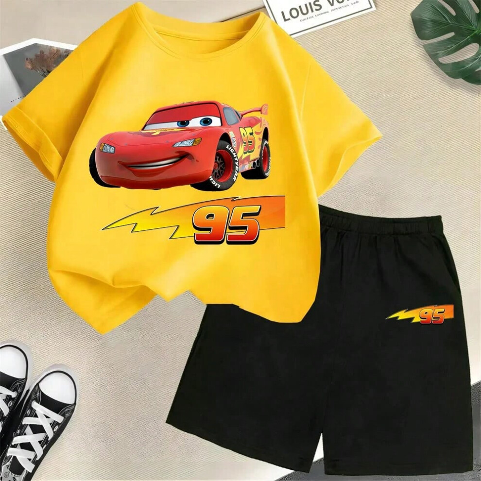 (3, 150cm) Disney summer new children's cartoon T-shirt set Lightning McQueen cotton summer boy and girl clothing casual children's wear-image-OPC-PHM2T82-NEW