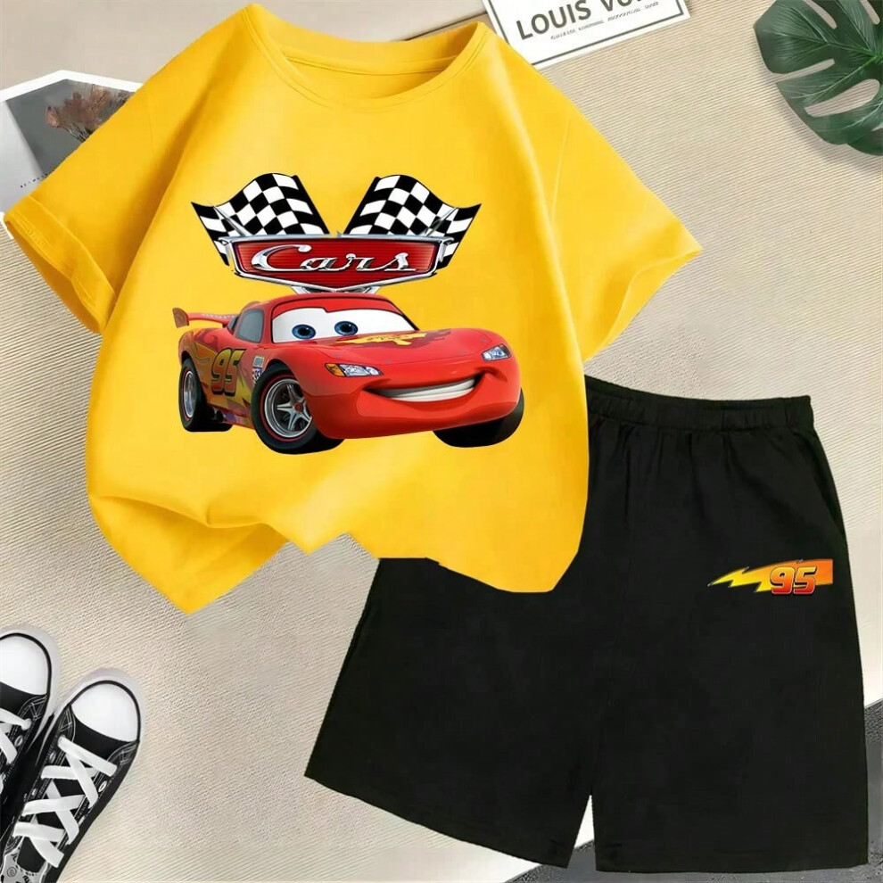 (9, 140cm) Disney summer new children's cartoon T-shirt set Lightning McQueen cotton summer boy and girl clothing casual children's wear-image-OPC-PHM2VH2-NEW