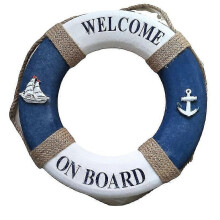 (As show, One size) 30cm Decorative Wooden Life Buoy Wall Hanging Ornament Life Ring Wall Decoration