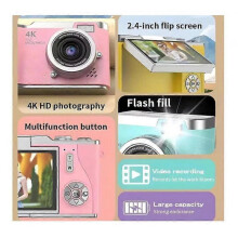(128g, White) Portable Camera FHD 48MP 4K Digital Camera with 8X Zoom with Flip Screen