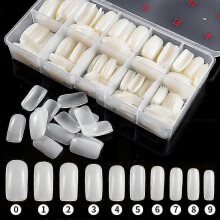 (As show, One size) 500pcs Natural Coffin Fake Nails Acrylic Nails Full Coverage Faux Nail Heads