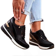 (40, Black) Basket Eva Glow High Heeld Wedge Sneakers For Women Platform Casual Lace-up Shoes For Daily