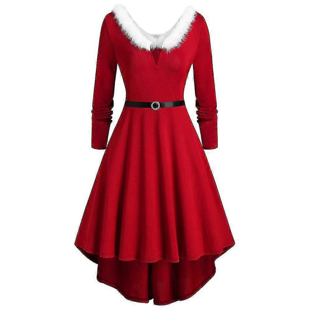 Photos - Fancy Dress Kikidex  Christmas Women Santa Claus Costume Midi Skater Dress Xmas  (XL, Red)