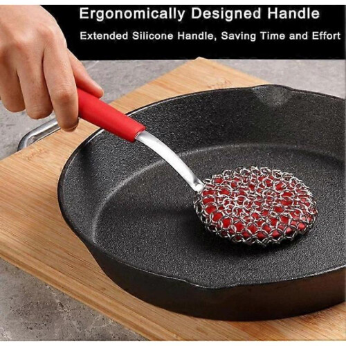 (Red Square Head) Chainmail Grill Scrubber,Chain Mail Scrubber Cast Iron,3-in-1 Chainmail Cleaner 2