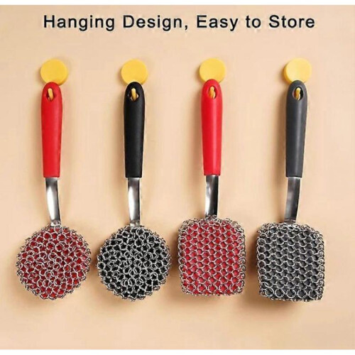 (Red Square Head) Chainmail Grill Scrubber,Chain Mail Scrubber Cast Iron,3-in-1 Chainmail Cleaner 1