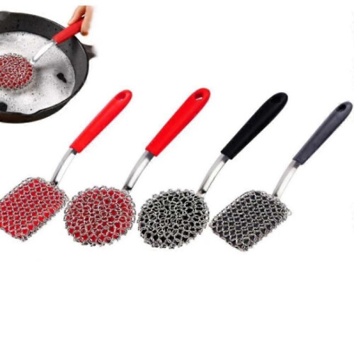 (Red Square Head) Chainmail Grill Scrubber,Chain Mail Scrubber Cast Iron,3-in-1 Chainmail Cleaner