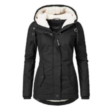 (M, Black) Waterproof Warm Hooded Winter Coat Thickend Fleece Lined Cotton Coat For Women-yujia
