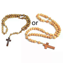 (BG) Religiöst trä antik kors rosenkranshänge halsband pärlor katolsk Jesus Kristus rosenkranshalsband