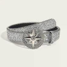 Cinturón con hebilla de diamantes de imitación para hombre y mujer, estilo Y2k, con lentejuelas brillantes,