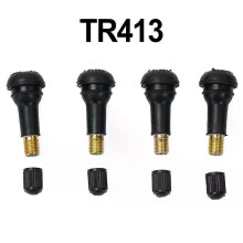 4X Universella TR413 Snap-in Bilhjul Däck Slanglösa Däckventil Svarta Gummi Stjälkar Dammkåpor Hjul