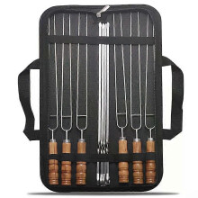 10 st/set rostfritt ståltråd BBQ-spett trähandtag grill stekpinnar utomhus camping grillverktyg
