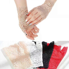Guantes de encaje de medio dedo para mujer, de moda, para bailar, cortos, de primavera y verano, sin