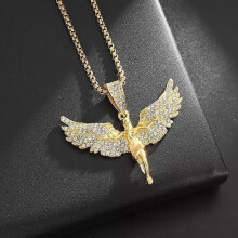 (AL20895-Guld) Hiphop 5A+ Cz Stenbelagda Bling Iced Out Ängelhängen Halsband för Män och Kvinnor Rappare