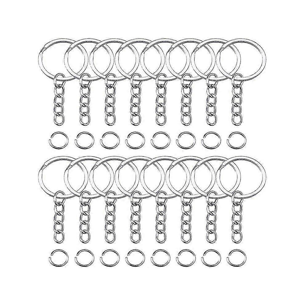 (30Mm, One Size) 50Pcs Keyring Blanks Split With Link Chain And Jumps Rings Metal Key Rings 6902676371245