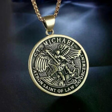 Ärkeängeln Sankt Mikael Rund Medaljhänge Mytisk Charm Herr Amulett Halsband
