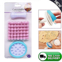 (As show, One size) Alphabet Letter Number Cookie Press Stamp Embosser Cutter Fondant Mould Cake Baking Molds Tools Round Cutter Stencil Cookies