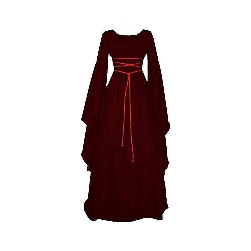 Photos - Fancy Dress Kikidex  Medieval Women Halloween Gothic Witch Cosplay Costume Vintage Performance  Up (S, Wine Red)