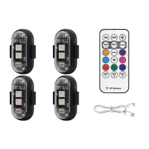 4PCS Wireless LED Strobe Lights with Remote Control, 8 Colors USB Charing Waterproof Emergency Warning Lights