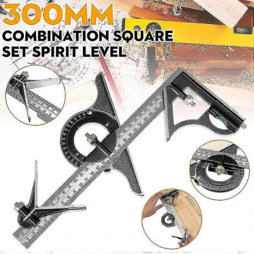 3 In 1 Square Angle Ruler Set 300mm Adjustable Sliding Combination Protractor Level Measurement Set