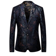 (56)Men's Fashion Notched Lapel Print Two Button Suit Jacket Professional Business Casual Blazer