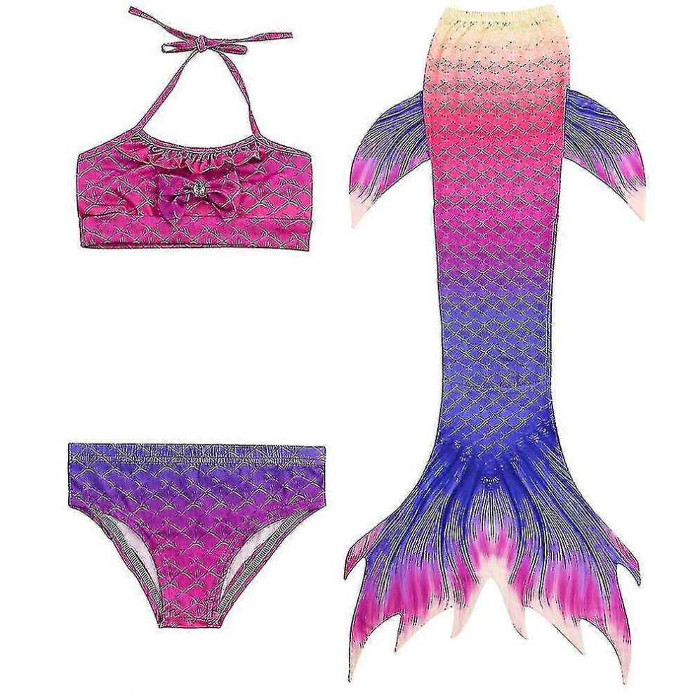 Ensemble de 3 pièces pour filles, maillot de bain sirène, haut de bikini, soutien-gorge, short, queue
