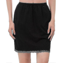 (Nero) Sottogonna elastica in pizzo da donna, resistente e aderente, con mezza vita, bianca