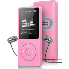 Reproductor de música MP3 con radio FM y grabadora de voz, ultrafino, 8 GB, incluye auriculares (rosa)