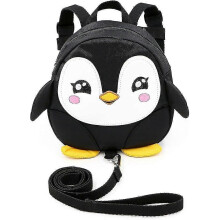 (As show, One size) Toddle Children Backpack With Reins Rucksack Harness Walkers Tether Belt Penguin (1pcs Black)