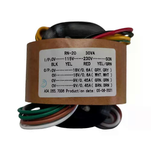 1 μετασχηματιστής ήχου R-Core 115V/230V 30W υψηλής ποιότητας 18Vx2 + 9V x2 για προενισχυτή