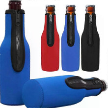 Fundas enfriadoras para botellas de cerveza con anilla y cremallera, aislantes de neopreno plegables