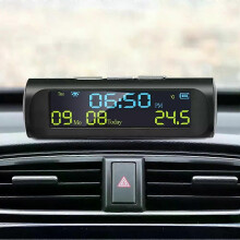 AN01 Solcellsladdad LCD-klocka för bil med datum, veckotid, innertemperaturdisplay, spänningsmätare,