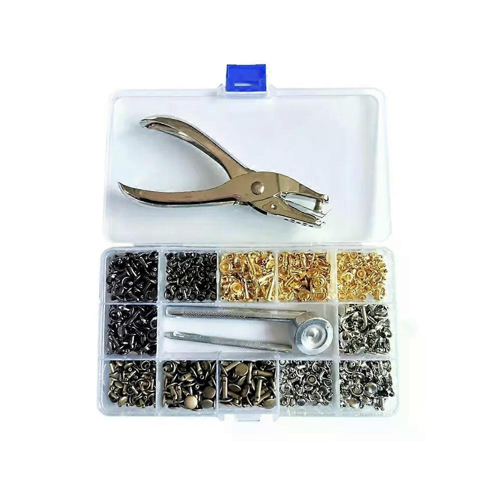 367A 180 ensembles de rivets en cuir de 4 couleurs, doubles capuchons, rivets métalliques avec pince