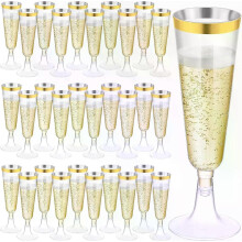 (Oro) Confezione da 25 bicchieri da champagne in plastica da 5 once, bicchieri da brindisi usa e getta,