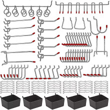 114 pezzi Ganci per pannello forato in metallo Kit assortimento di pioli per organizzatori di pannelli