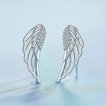 Orecchini a cerchio con ali d'angelo placcati in argento 925 con zirconi cubici e piuma, stile arrampicatore,