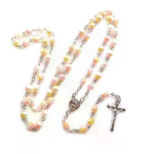 Rosenkranshalsband Katolskt krucifixhänge Rosenblomma Långa halsband Religiösa smycken Bönegåva