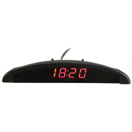 3-i-1 bil 12V digital LED voltmeter spänning temperaturklocka termometer röd