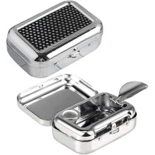 (As show, One size) Mini Ashtray 2 PCS Stainless Steel Cigarette Pocket Ashtray Pocket Ashtray Square Metal Ashtray for Travel Camping Smoking Indoors or Outdoors