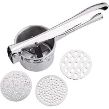 (As show, One size) Stainless Steel Potato Ricer Sptzle Press Potato Masher Set for Mashed Potatoes Fruit Juices Vegetable Porridge with 3 Perforated Discs (Fine/Medium/C
