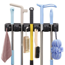 (As show, One size) Broom holder and wall mounted garden tool manager - with 5 slots and 6 hooks - wall holder for brooms, rakes and mops